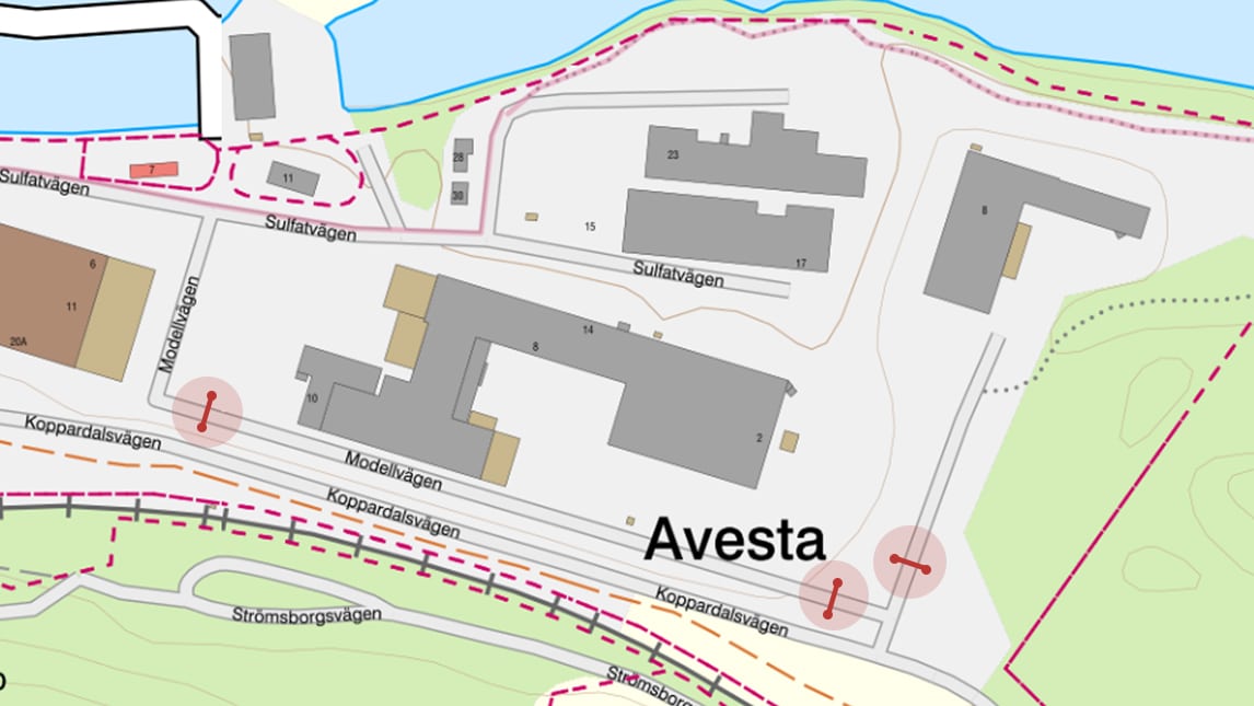Kartbild över ett industriområde.